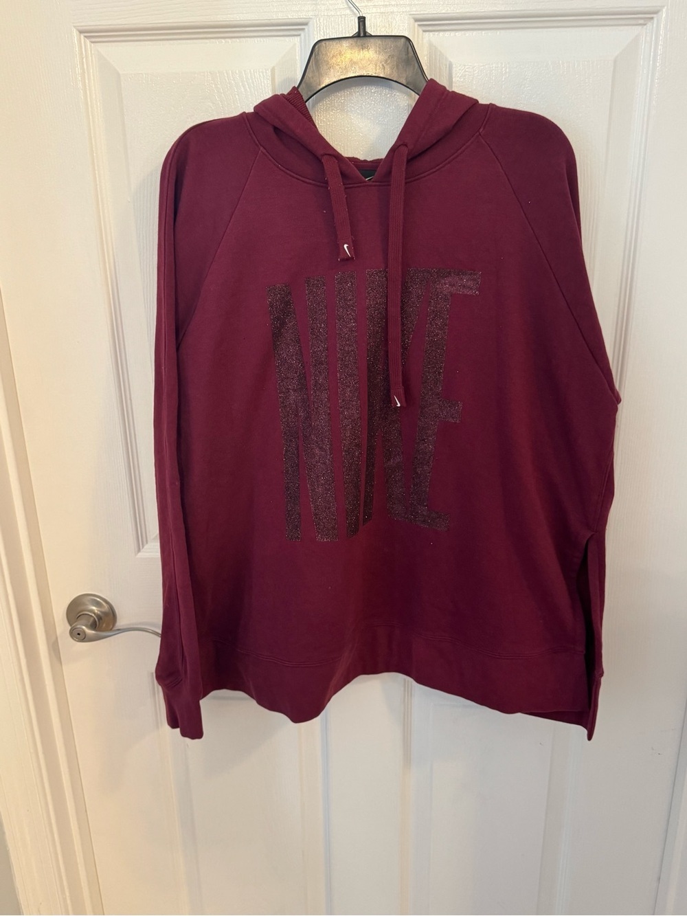 Nike Women's Burgundy Scoop Neck Hoodie with Glitter Logo